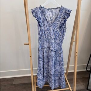 Poupette St. Barth Blue and White Midi Dress